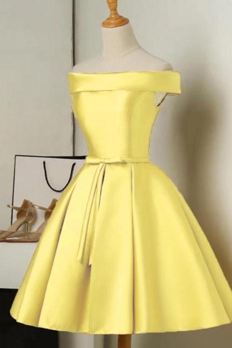 Cute Yellow Short Prom Dress 2020, Satin Party Dress