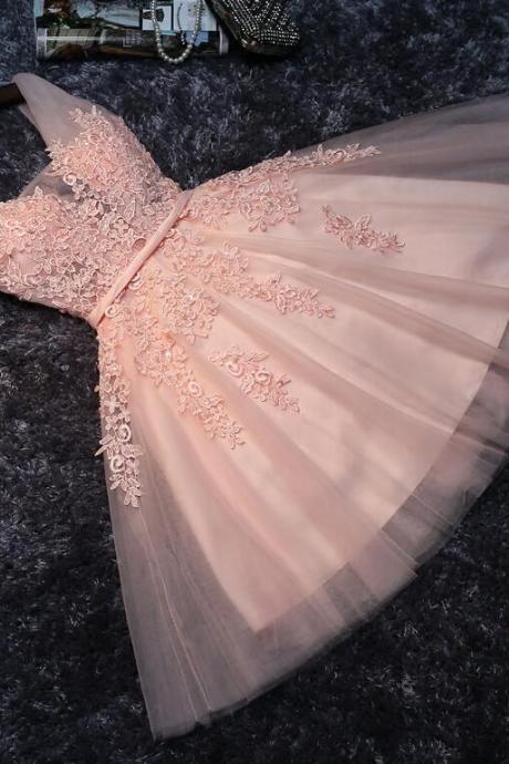 Popular V-neckline Tulle Bridesmaid Dress, Pink Prom Dress 2020