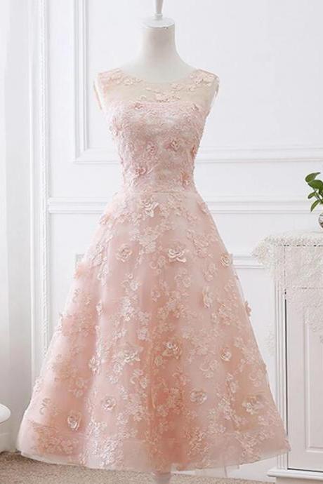 Cute Pink Floral Bridesmaid Dress, Light Pink Party Dress 2020