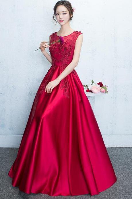 Beautiful Satin Red Long Round A-line Prom Dress 2020, Prom Dress 2020
