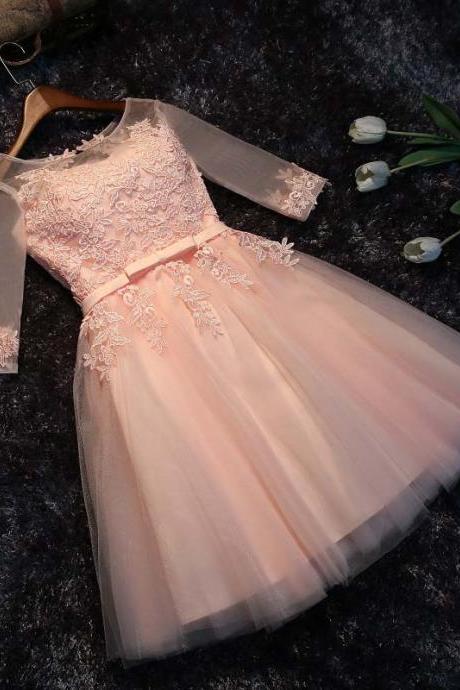 Cute Pink Knee Length Short Prom Dress, Pearl Pink Bridesmaid Dress 2020