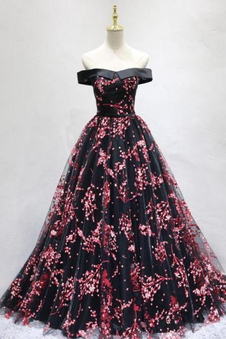 Beautiful Black Long Off Shoulder Party Dress, A-line Prom Dress 2020