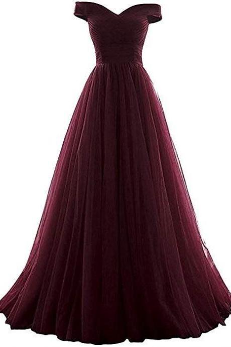 Light Purple Tulle Burgundy Long Prom Dress 2020, Elegant Party Dress