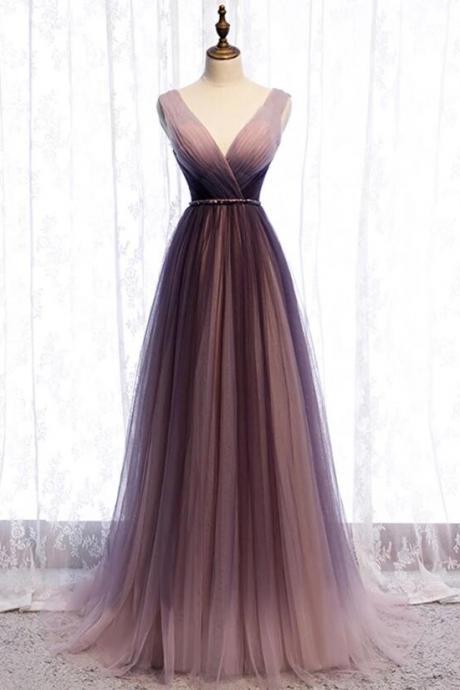 Charming Tulle Gradient V-neckline Prom Gown, Party Dress 2020