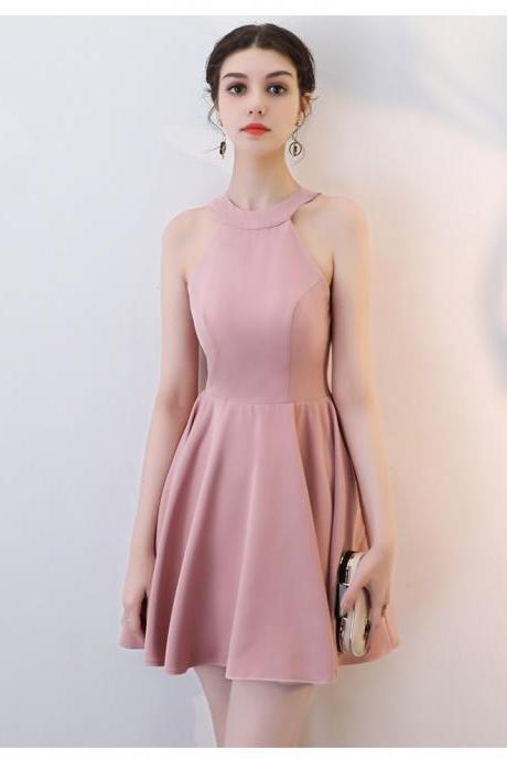 Cute Short Halter Short Dark Pink Party Dress, Short Homecoming Dress