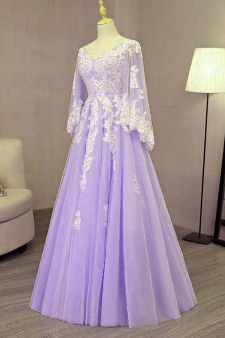 Beautiful Light Purple Tulle V-neckline Sweet 16 Gown, Prom Gown 2020