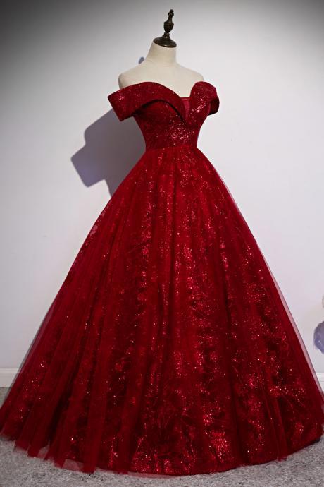 Gorgeous Red Long Sweet 16 Dress, Off Shoulder Party Dress 2020