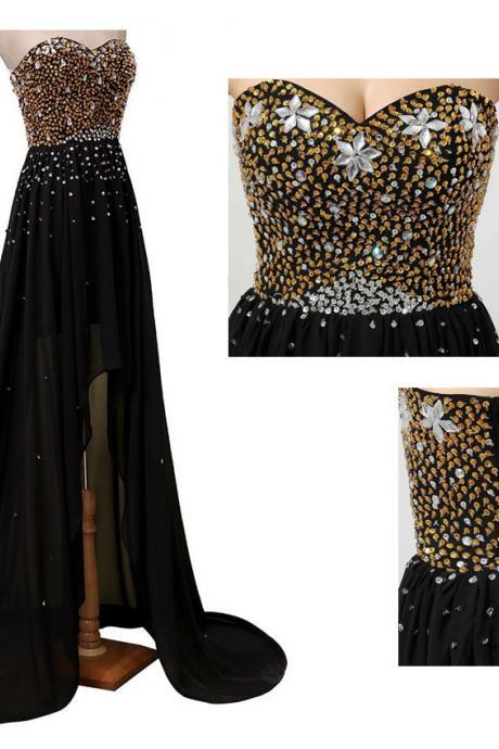 Sexy Black Chiffon Beaded Sweetheart Prom Dress, Black Party Dress 2020