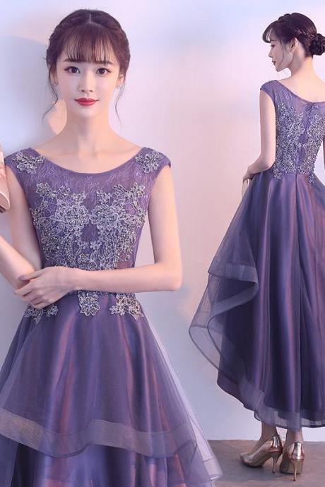 Beautiul High Low Tulle Party Dress With Lace,purple-blue Formal Dress 2020