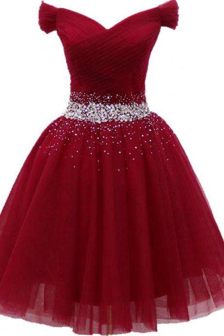 Beautiful Dark Red Tulle Short Prom Dress,red Homecoming Dress 2020