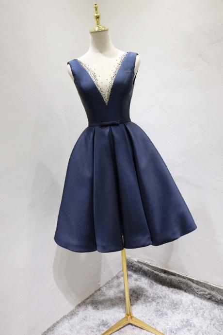 Beautiful Navy Blue Short Bridesmaid Dress, Wedding Party Dress 2020