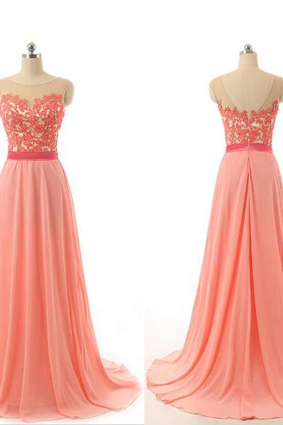 Cute Coral Color A-line Long Prom Dress 2020, Bridesmaid Dresses 