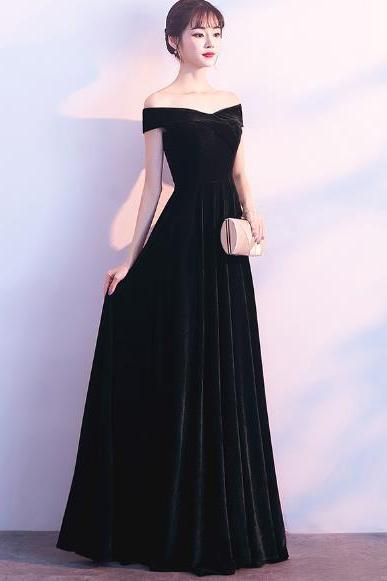 Black Velvet Long Bridesmaid Dress, Long Party Dress 2020