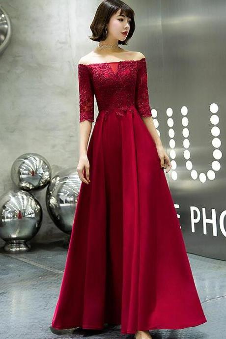 Sexy Wine Red Long Lace Applique Wedding Party Dress, Beautigul Dark Red Gown