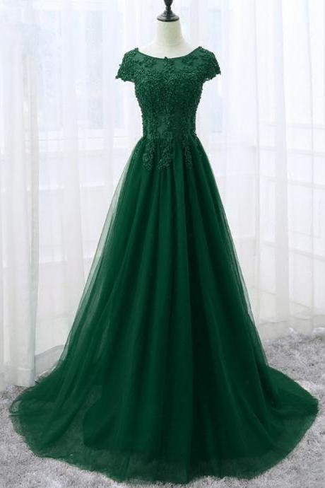 Elegant A-line Dark Green Party Dress, Long Prom Dress 2020