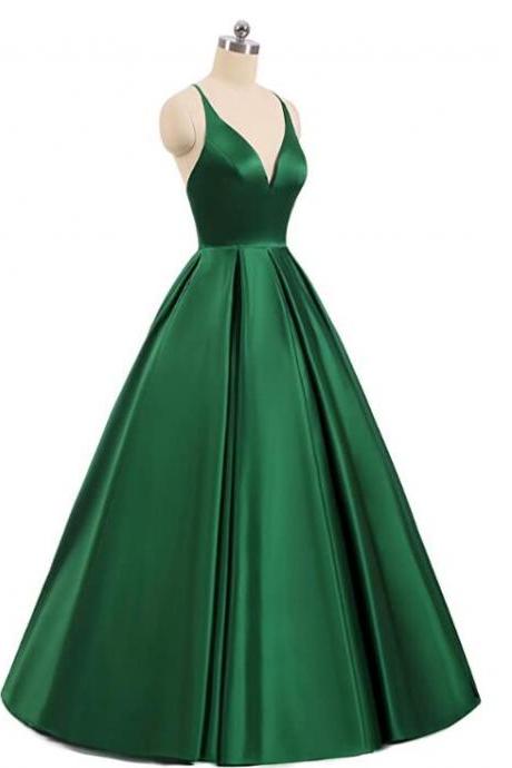 Charming Green Satin Long Straps Party Gown, Green Long Prom Dress