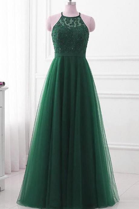 Beautiful Halter Green Cross Back Long Party Dress, New Prom Dress 2020