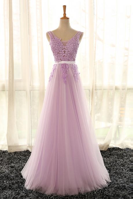 Cute A-line Tulle Long Light Purple Prom Dress, Party Gown