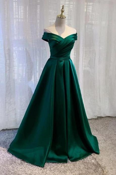 Beautiful Green Satin Long Party Dress, A-line Floor Length Prom Dress