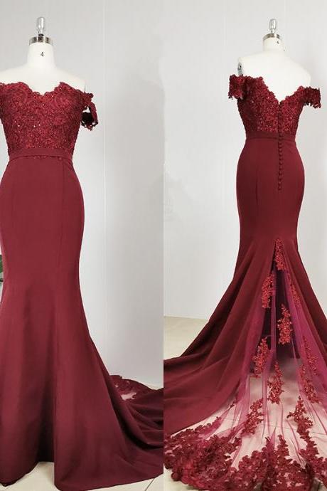Gorgeous Dark Red Sweetheart Lace Applique Party Dress, Bridesmaid Dress