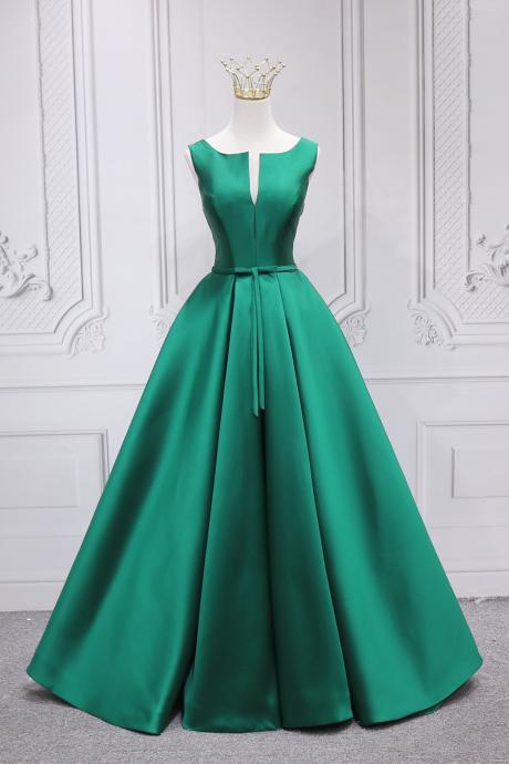 Green Satin Long A-line Prom Dress, Simple Party Dress, Green Long Prom Dresses