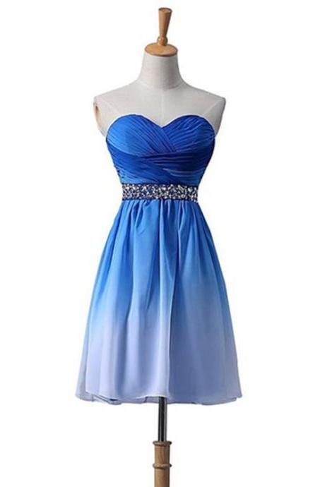 Lovely Light Blue Gradient Short Prom Dress, Beaded Homecoming Dress
