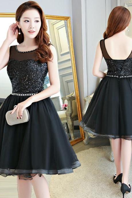 Black Tulle And Sequins Short Party Dress, Lovely Formal Dress Homecoming Dress