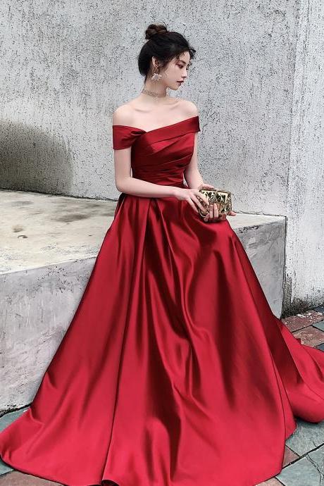 Dark Red Satin Fashionable Long Prom Dress, A-line Floor Lenth Formal Dress
