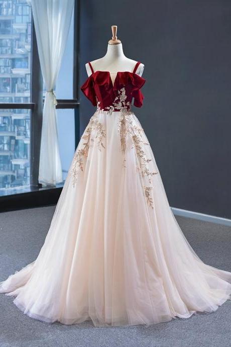 Charming Wine Red Top Long Tulle Customize Prom Dress, Evening Dress 2021