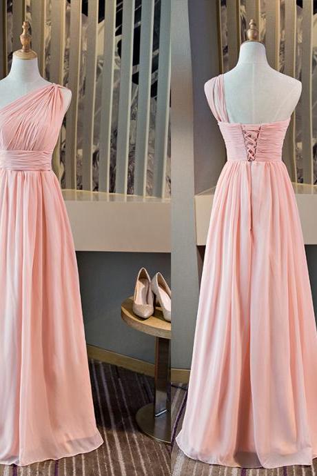 Pink One Shoudler Lovely Bridesmaid Dress, Pink Prom Dress