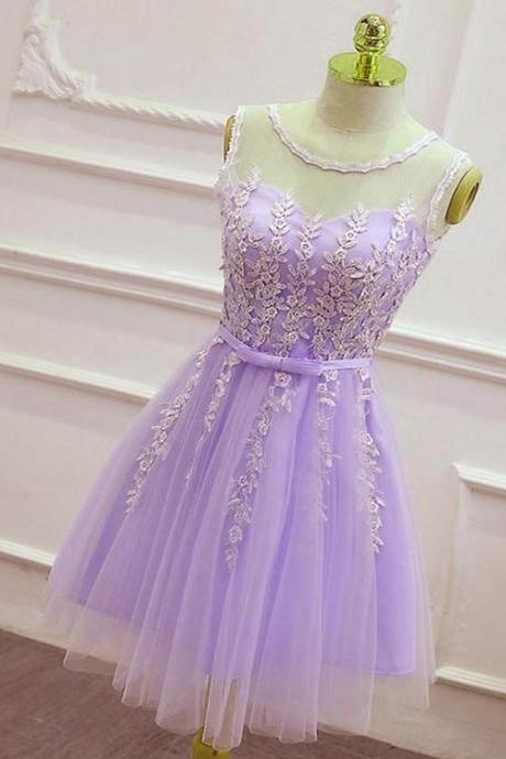 Light Purple Tulle Knee Length Short Prom Dress, Cute Lavender Homecoming Dress