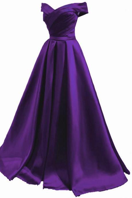 Fashionable Off Shoulder Satin Simple Sweetheart Long Prom Dress, A-line Party Dress Formal Dress
