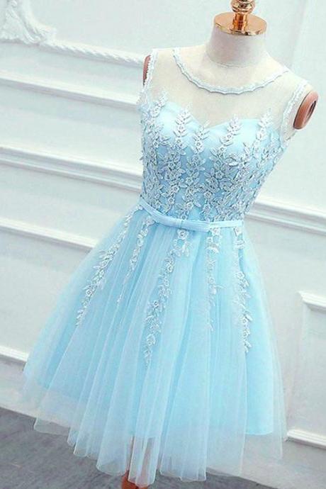 Lovely Light Blue Short Party Dres, Blue Homecoming Dress Graduation Dress