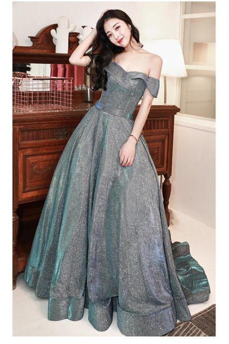 Off Shoulder Simple Style A-line Long Junior Prom Dress, A-line Evening Gown Formal Party Dress
