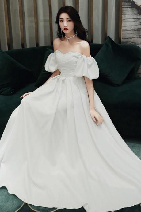 White Off Shoulder Lovely Style Sweetheart Wedding Party Dress, White Long Formal Dress Prom Dress
