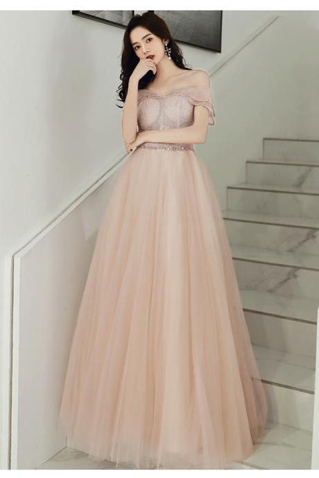 Pink Tulle Sweetheart A-line Long Formal Dress, Pink Floor Length Prom Dress Party Dress