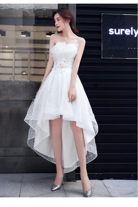 Cute White Tulle High Low Chic Short Prom Dress, White Graduation Party Dress Formal Dress
