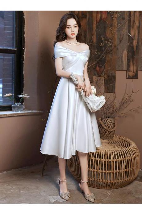 White Simple Satin Off Shoulde Sweetheart Wedding Party Dress, Lovely White Short Prom Dress Party Dress