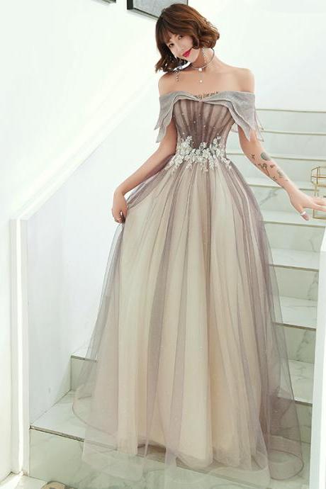 Off Shoulder Sweetheart Tulle with Lace Long Formal Dress, A-line Tulle Party Dress Evening Dress