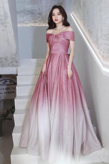 Pink and White Gradient Long Off Shoulder Prom Dress, A-line Sweetheart Simple Formal Dress
