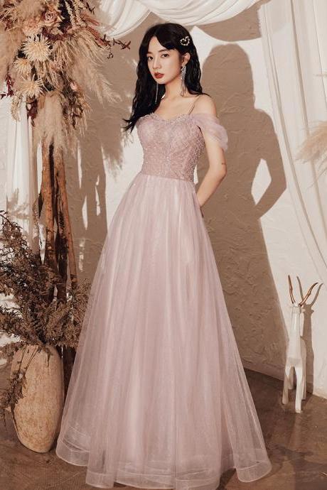 Light Pink Sweetheart Beaded Floor Length Formal Dress, Long Pink Party Dress