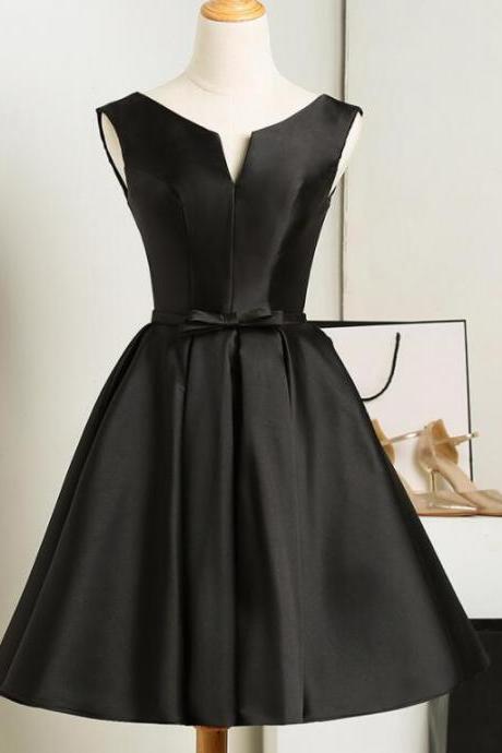 Black Satin Short Homecoming Dress Prom Dress, Lovely Simple Black Party Dress