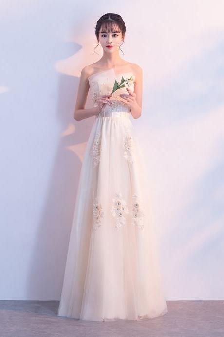 Beautiful Ivory Tulle A-line Long Formal Dress, Flowers Tulle Simple Long Prom Dress Party Dress