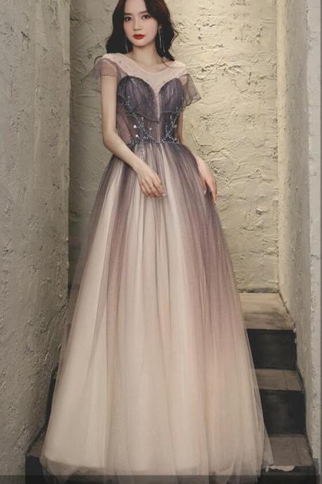 Lovely Gradient Tulle Beaded Style Long Formal Dress, Gradient Prom Dress Party Dress