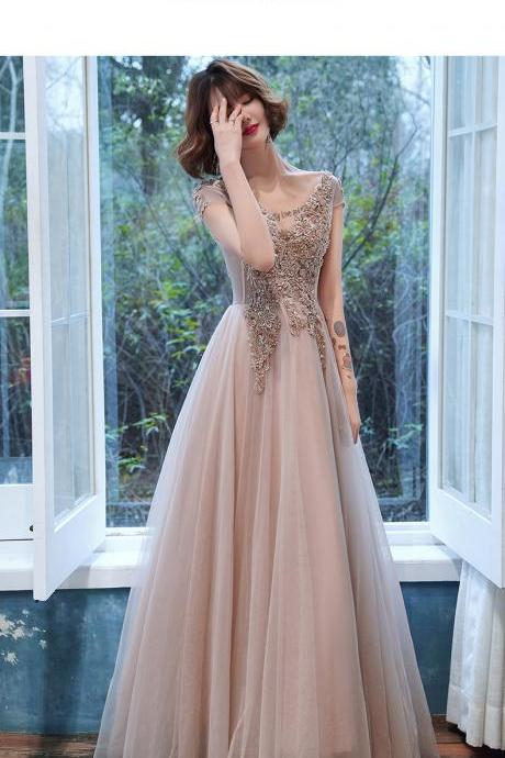Lovely Dark Pink Tulle With Lace Applique Long Formal Dress, Pink Evening Gown Prom Dress