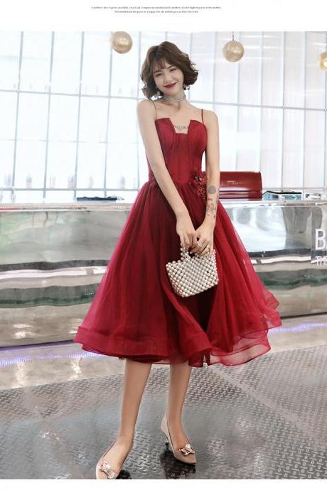 Red Straps Lovely Short Party Dress Homecoming Dress, Tulle Short Prom Dress