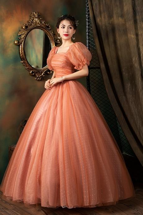 Lovely Orange Vintage Style Puffy Sleeves Formal Gown, Cute Tulle Party Dress Evening Dress