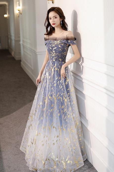 Light Blue Beautiful Gradient Tulle Long Prom Dress Evening Dress, Off Shoulder Party Dress