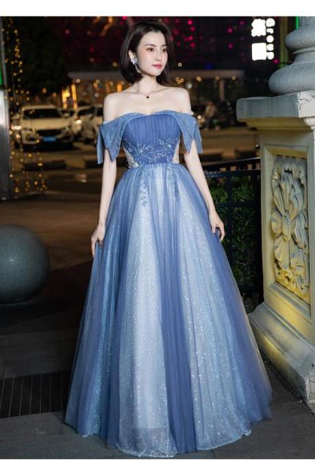 Beautiful Blue Sweeteart Off Shoulder Long Party Dress, Fasionable Prom Dress Evening Dress