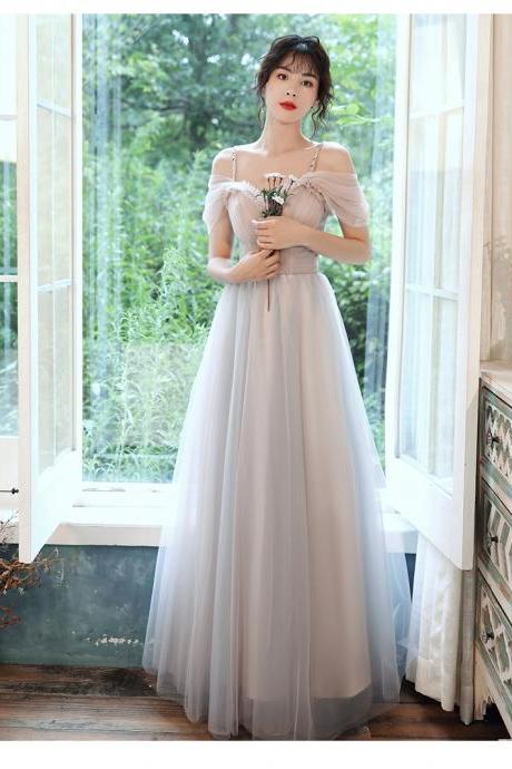 Lovely Soft Tulle Straps Sweetheart Wedding Party Dress, A-line Tulle Long Prom Dress